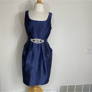 Alex Evenings Women's Royal Iridescent Blue Bling Belt Sleeveless Mini Dress 10P